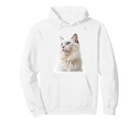 Majestic White Ragdoll Cat with Blue Eyes Graphic Design Pullover Hoodie