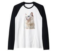 Majestic White Ragdoll Cat with Blue Eyes Graphic Design Raglan Baseball Tee