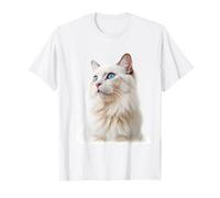 Majestic White Ragdoll Cat with Blue Eyes Graphic Design T-Shirt
