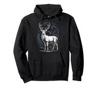 Majestic White Stag With Antlers Under Crescent Moon Pullover Hoodie