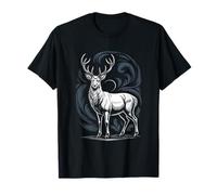 Majestic White Stag with Antlers Under Crescent Moon T-Shirt