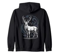 Majestic White Stag With Antlers Under Crescent Moon Zip Hoodie