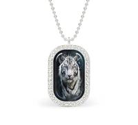 Majestic White Tiger Rectangle Pendant Necklace Silver Women Jewelry Alloy Keychain Tag Jewelry