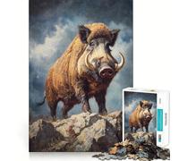 Majestic Wild Boar on Rocky Peak Jigsaw Puzzles 1000 Pieces for Teenagers Brain Think Serene Game Real Challenge Santa Gift (50x75cm)