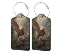 Majestic Winged Lion On Rocks Luggage Tag for Suitcase 2 Pack Leather Luggage Tag with Privacy Flap Name Id Label and Metal Loop for Women Men Travel