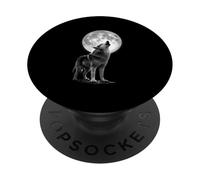 Majestic Wolf Howling at Full Moon in Black and White PopSockets Adhesive PopGrip