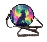 Majestic Wolf Howls At The Moon Women Round Crossbody Bags Leather Sling Bag Purse