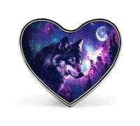 Majestic Wolf with Moon Heart Metal Brooches 1 Inch Decorative Badges Exquisite Decorations Pins for Clothing