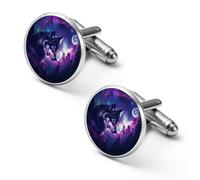 Majestic Wolf with Moon Men's Alloy Cufflinks Classic Cuff Link Fashion Shirt Accessories for Business Party Wedding 1.7cm