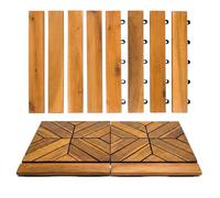 Majestick Goods 8-Pack Acacia Wood Straight Edge Interlocking Deck Tiles | Acacia Hardwood Border for Patio Flooring, Outdoor Deck, Garden, Balcony and Walkway, Easy Installation, 12x1x0.9 in, Brown