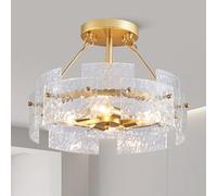 Majhoiw Modern Ceiling 4-Light Water Ripple Glass Ceiling Lighting Fixture 40cm Round Gold Chandelier E14 for Dining Room Bedroom Hallway Entryway Closet