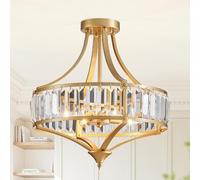 Majhoiw Rustic Ceiling Lighting Fixtures, 4-Light Crystal Chandelier D40cm Modern Gold Round Light Country Style Lamp for Dining Room, Kitchen, Entryway, Foyer