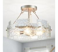 Majhoiw Silver Ceiling Light Modern Water Ripple Glass Ceiling Lighting Fixture 40cm Round Gold Chandelier E14 for Dining Room Bedroom Hallway Entryway Closet