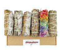 Majillux Energy Cleaning Fumigation Kit: Blue Sage, White Sage with 7 Chakras, Sage with Rosemary, Spirit of Love, Dragon Blood and Sage with Holy Grass (Good Energy Kit)