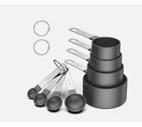 MAJL Measuring Cups and Spoons Set, Stainless Steel, Black and Silver, 8 Pieces, Baking Tools