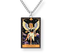 Major Arcana Tarot Card Necklace - Colored Stainless Steel Pendant with 60cm Chain | Spiritual Celestial Jewellery Gift for Modern Witchy Women & Men (14 • Temperance)