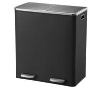 KITCHEN MOVE Major Kitchen Waste Bin with Pedal Selective Sorting Large Capacity 60 L (2 x 30 L) Stainless Steel Matt Black, Metal, 60x36xh65cm