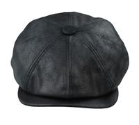 Major Men's 8 Panel Razor Baker Boy Hat PU Leather Blinders Newsboy Flat Cap Black Brown - Black - L/XL