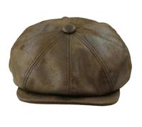 Major Men's 8 Panel Razor Baker Boy Hat PU Leather Blinders Newsboy Flat Cap Black Brown - Brown - L/XL
