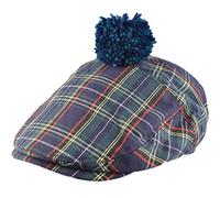 Major Wear Mens Official Navy Blue Scottish Tartan Flat Cap with Pom Pom (Small/Medium)