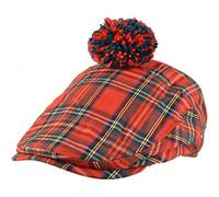 Major Wear Mens Official Red Scottish Tartan Flat Cap with Pom Pom (Small/Medium)