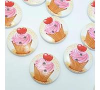 MajorCrafts® 16pcs 30mm Pink Cupcake with Red Heart Round 2 Holes Large Wood Sewing Buttons Needlework Arts and Crafts Embellishments