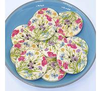 MajorCrafts® 16pcs 30mm Pink Yellow Blue Purple Flower Pattern 4 Holes Round Wood Large Sewing Buttons Needlework Arts and Crafts Embellishments