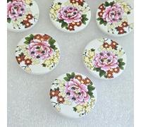 MajorCrafts 16pcs 30mm White & Pink Carnation Flower 4 Holes Large Wood Sewing Buttons