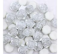 MajorCrafts 20pcs 18mm Pearl Effect Flat Back Rose Flower Resin Cabochons - Craft Embellishments (Light Grey C18)