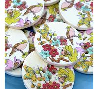 MajorCrafts 20pcs 30mm Bird on Flower Branch Pattern 4 Holes Round Wood Large Sewing Buttons Needlework Arts and Crafts Embellishments