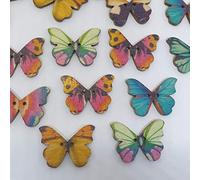 MajorCrafts® 24pcs 28mm x 21mm Randomly Mixed Colours 2 Holes Butterfly Shape Wood Sewing Buttons Needlework Arts and Crafts Embellishments