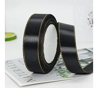 MajorCrafts® 25mm 22metres Gold Edge Trim Satin Fabric Ribbon Roll Craft Embellishments (Black R39)