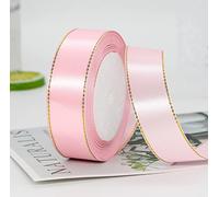 MajorCrafts® 25mm 22metres Gold Edge Trim Satin Fabric Ribbon Roll Craft Embellishments (Light Pink R04)