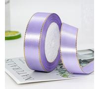 MajorCrafts® 25mm 22metres Gold Edge Trim Satin Fabric Ribbon Roll Craft Embellishments (Lilac Purple R21)