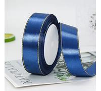 MajorCrafts® 25mm 22metres Gold Edge Trim Satin Fabric Ribbon Roll Craft Embellishments (Navy Blue R38)