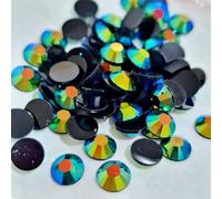 MajorCrafts 3000pcs 3mm ss12 Jelly AB Flat Back Round 14 Facets Resin Rhinestones Arts and Crafts Embellishment Gems (Black Green AB C70)