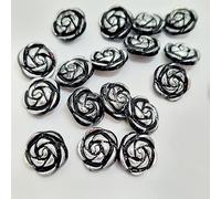 MajorCrafts® 40pcs 13mm Rose Flower Shaped 1 Hole Shank Resin Sewing Buttons Needlework Craft Embellishments (Black & Silver)
