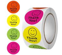 MajorCrafts 500 Labels per roll 2.5cm 1" Wide Multicoloured Smiley 'Thank You' Printed Round Sticker Labels V057