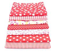 MajorCrafts 7pcs of 50cm x 50cm Polka Dot and Floral Cotton Fabric Patchwork Squares (Red Theme)