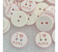 MajorCrafts 80pcs 12.5mm 'I Love Mama' 2 Holes Small Round Resin Sewing Buttons Arts and Crafts Embellishments (Baby Pink)