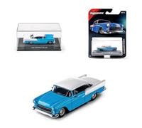 Majorette Collection 1955 Chevrolet Bel Air, Blue and White Metal Car, 1:64 Scale, Rubber Wheels, Clear Headlights, Screw Display, Collector's Special, 14 Years (8505001001)