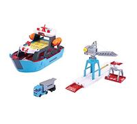 Majorette - Creatix Toy Port with Container Ship - Maersk Logistics Port Station (45 x 29 x 24 cm) with Cargo Ship, Moving Crane and Man Truck with Container, for Children from 5 Years