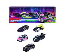 Majorette Neon Racers 1:64 Die-Cast Metal 5 Car Gift Set， Black with Neon Accents