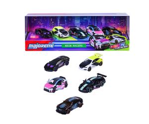 Majorette Neon Racers 1:64 Die-Cast Metal 5 Car Gift Set， Black with Neon Accents
