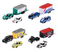 Majorette - Race Trailer Set - 2 Toy Cars & 1 Trailer in Motorsport Design, Cars and Trailers Made of Metal, 19 cm, for Children from 3 Years, Random Selection