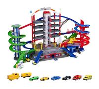Majorette Super City Garage, Motorised Train for Model Cars with Parking Lots and Railway, Parking Garage for Die-Cast Cars, Toy as a Gift for Boys and Girls, from 5 Years, Multicoloured