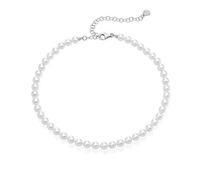 Majorica 6 mm Pearl Necklace for Women with a Classic and Elegant Design, Short Necklace 32/40 cm in Rhodium Silver, Lobster Clasp, 6 mm White Round Pearl.
