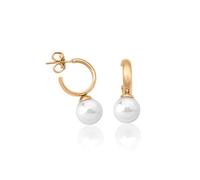 Majorica - Hoop Earrings with Pearl - Chara Collection - Gold Plated and Silver Plated Hoops - Round White Pearls of 10 mm - Length 2.5 cm - Spike Closure - Women's Jewellery, one size, Silver, No
