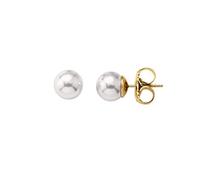 Majorica - Lyra Gold-Plated Pearl Earrings - Made with Rhodium-Plated Silver - 12mm Round White Pearl - Spiked Clasp - Women's Jewellery