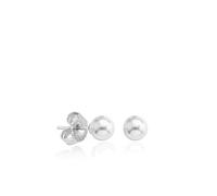 Majorica - Lyra Pearl Earrings - Made with Rhodium-Plated Silver - 6mm Round White Pearls - Silver Spiked Clasp - Women's Jewellery